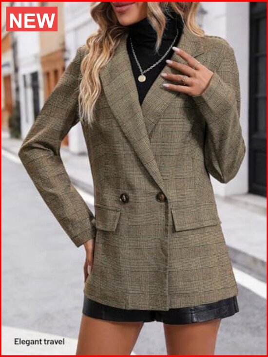 Lightweight Fully Lined Plaid Houndstooth Blazer with Pockets - Picture 3 of 7